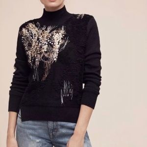 Anthropologie Knitted and Knotted Black Sequin Sweater